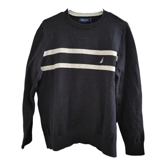NAUTICA Striped Pattern Cotton Knit Sweater, Men's Size M cotton black type Vintage Second Hand